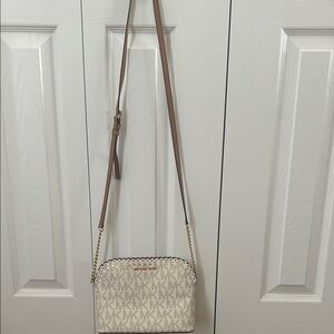 Michael Kors Signature Cream and Brown Crossbody Bag
